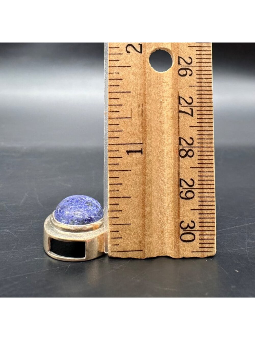 Vintage Sterling Silver Lapis Lazuli Modernist Slide Oval Pendant Blue Western - Picture 11 of 11